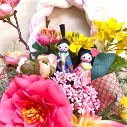 No.wreath-15288/ひな祭りリース21-(7) 43x26cm /アーティフィシャルフラワー造花 4枚目の画像