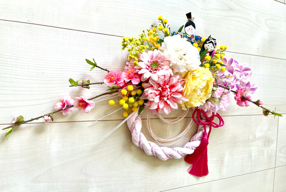 No.wreath-15299/ひな祭りリース21-(18) 33x50cm /アーティフィシャルフラワー造花 3枚目の画像