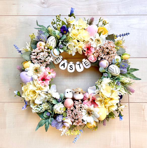 No.wreath-15306/イースターリース21-(1) ツインバード白38cm  