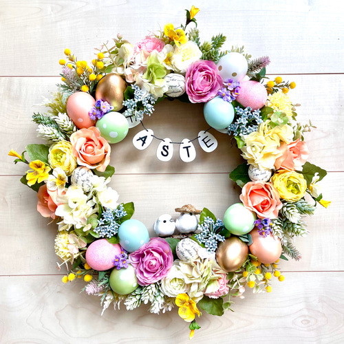 No.wreath-15318/イースターリース21-(13) ツインバード白42cm  