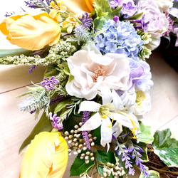 No.wreath-15320/チューリップとバラの春リース＜特大＞50x55cm /アーティフィシャルフラワー造花 10枚目の画像