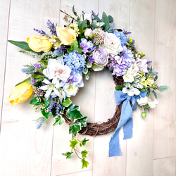 No.wreath-15320/チューリップとバラの春リース＜特大＞50x55cm /アーティフィシャルフラワー造花 2枚目の画像