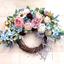 No.wreath-15325/バラとラナンキュラスのリース38x56cm /アーティフィシャルフラワー造花 10枚目の画像