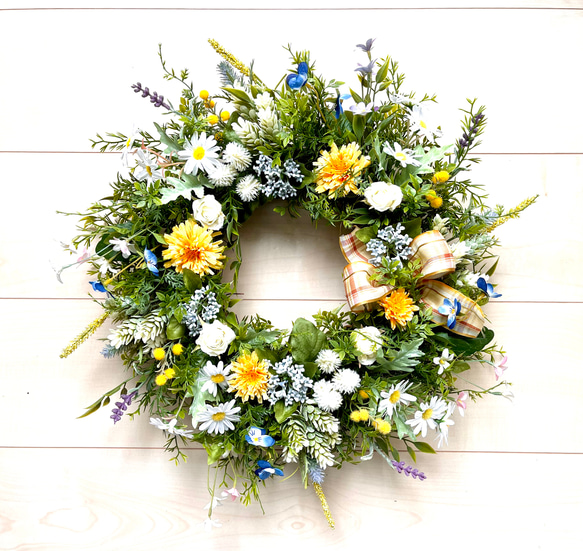 No.wreath-15326/ガーデングリーンのリース(1) 43cm /アーティフィシャルフラワー造花 1枚目の画像