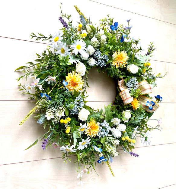 No.wreath-15326/ガーデングリーンのリース(1) 43cm /アーティフィシャルフラワー造花 2枚目の画像