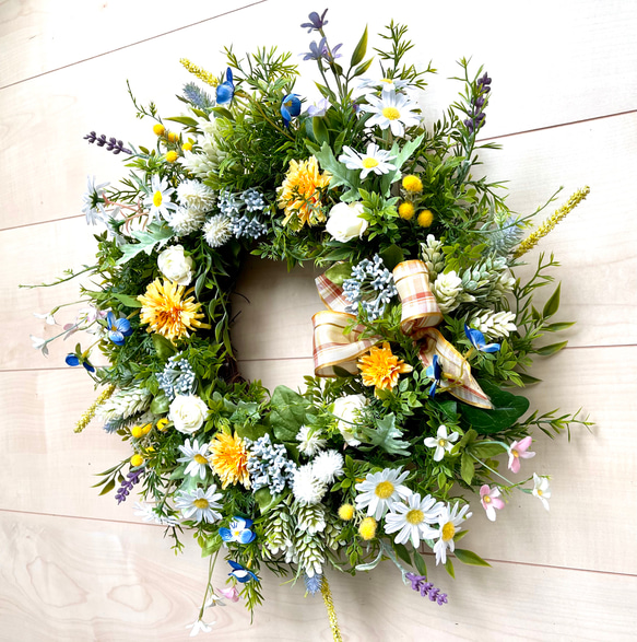 No.wreath-15326/ガーデングリーンのリース(1) 43cm /アーティフィシャルフラワー造花 3枚目の画像
