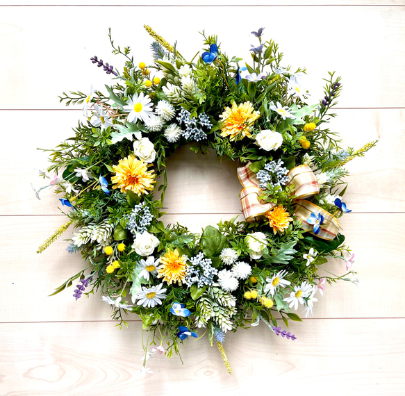 No.wreath-15326/ガーデングリーンのリース(1) 43cm /アーティフィシャルフラワー造花 9枚目の画像