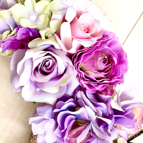 ハンドメイド パープルピンク系 造花リース 直径約40cm 【公式通販】