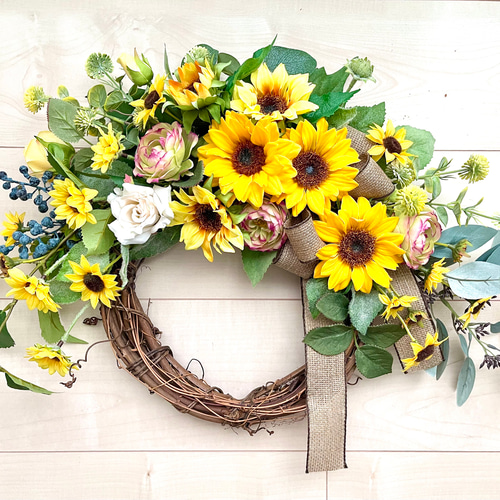 ひまわり 造花 壁掛け リース アーティフィシャルフラワー フラワー