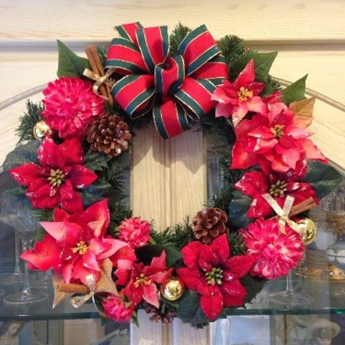 No.xmas-14086☆玄関リース☆/アートフラワー・クリスマスリース40cm  