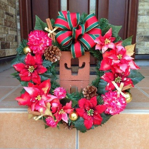 楽天市場】クリスマスリース 45cm ポインセチア 玄関 造花