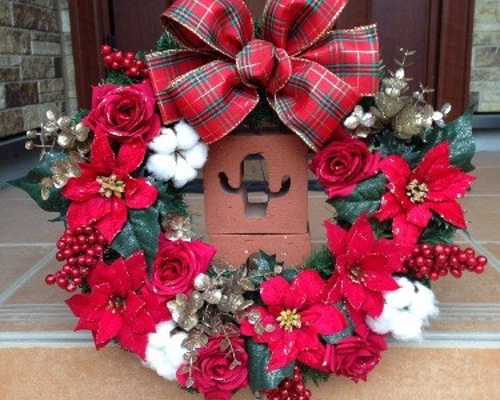 X“masポインセチアとローズのクリスマスリース★213❋玄関リース 1_6975716fdd307709815ff70c9146