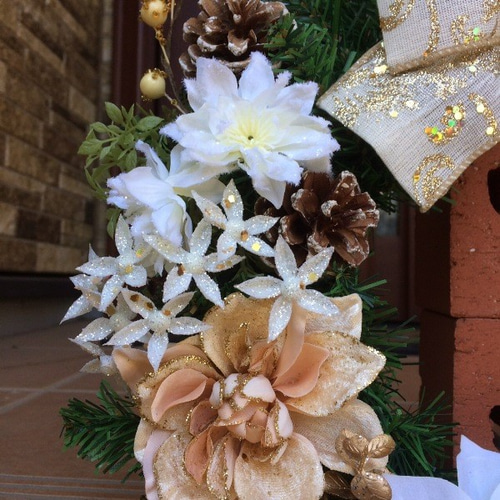No.xmas-14154☆クリスマスリース40cm/ホワイト＆シャンパン・ゴールド