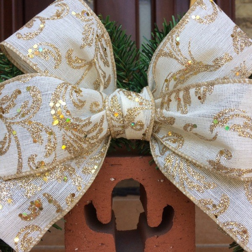 No.xmas-14154☆クリスマスリース40cm/ホワイト＆シャンパン・ゴールド