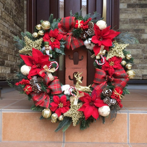 No.xmas-14175/クリスマスリース55cm/ナットクラッカー＆トナカイ