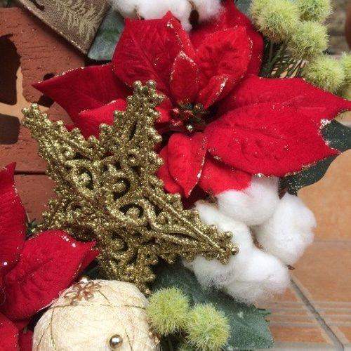 コットン付　トナカイリース　クリスマスリース 送料無料 ] ウッドトナカイとコットンのクリスマスリース 造花