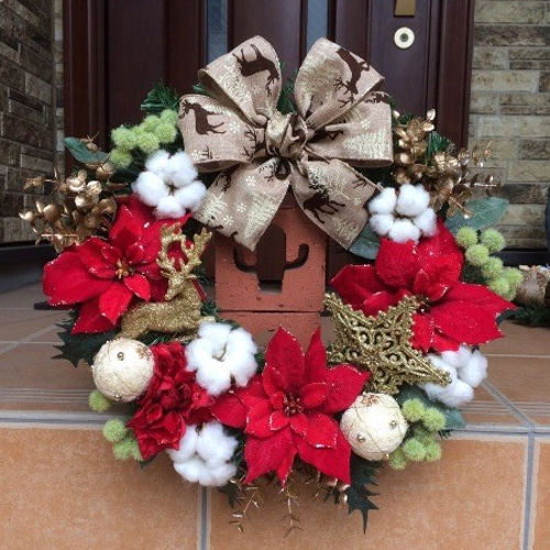 コットン付 トナカイリース クリスマスリース トナカイからの