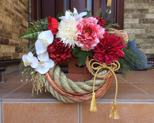 No.wreath-14478/☆大型お正月しめ縄リース37x46cm（アートフラワー