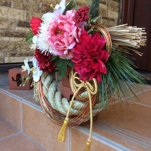 No.wreath-14478/☆大型お正月しめ縄リース37x46cm（アートフラワー