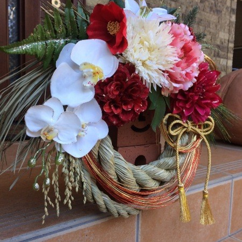 No.wreath-14478/☆大型お正月しめ縄リース37x46cm（アートフラワー