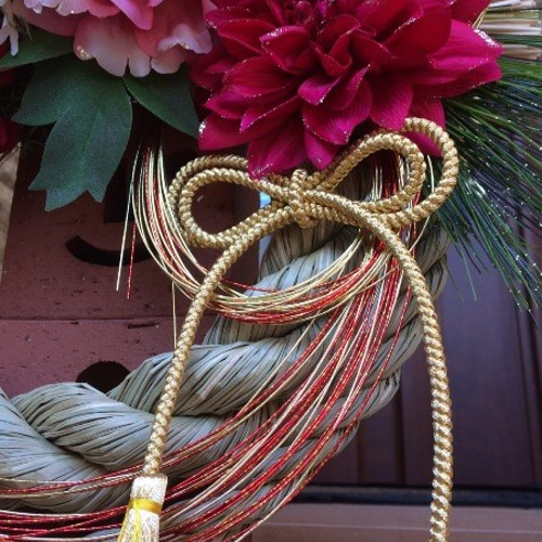 No.wreath-14478/☆大型お正月しめ縄リース37x46cm（アートフラワー