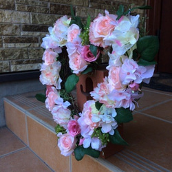 No.wreath-14500/ハート型リース(4)30x33cm/バレンタインデー/春のリース/（アートフラワー） 4枚目の画像