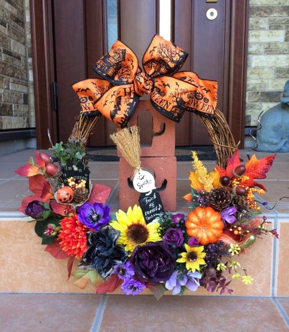No.wreath-14652/玄関リース（アートフラワー）ハロウィンリース