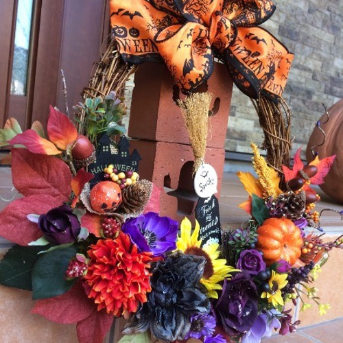 フラワー・リース S No.wreath-14652/玄関リース（アートフラワー）ハロウィンリース