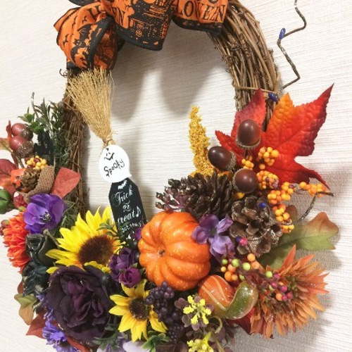 No.wreath-14652/玄関リース（アートフラワー）ハロウィンリース