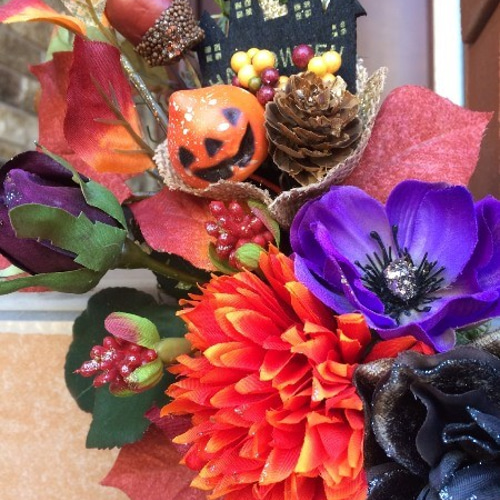 No.wreath-14652/玄関リース（アートフラワー）ハロウィンリース