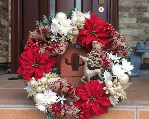 【9月限定価格】ポインセチアとローズのSpecial Christmasリース Snowflake Flower＞ビジューポインセチアの