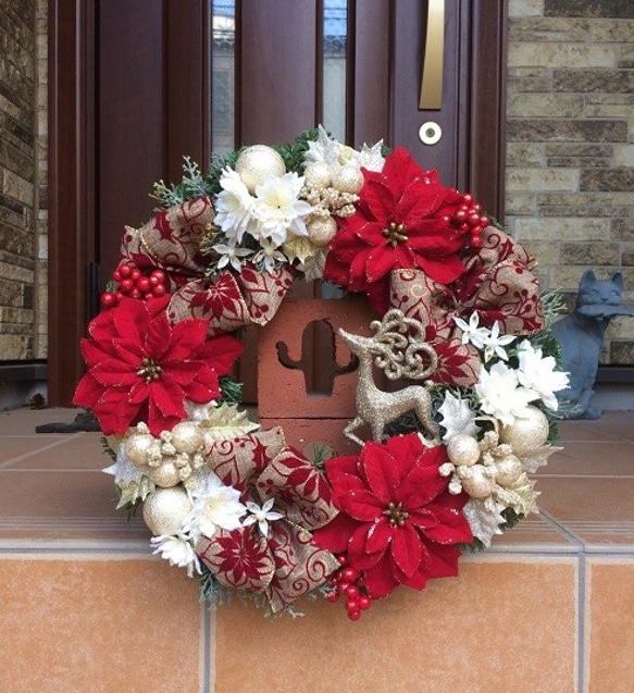 No.xmas-14249/クリスマスリース38cm/レッド・ポインセチア