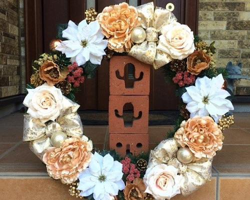 No.xmas-14265/特大クリスマスリース50cm/シャンパンゴールド