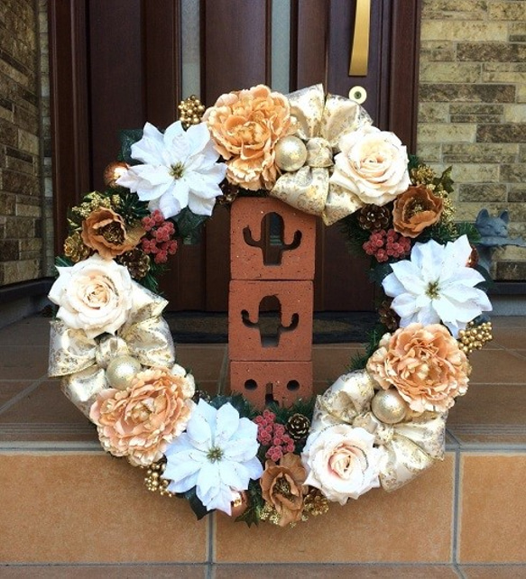 No.xmas-14265/特大クリスマスリース50cm/シャンパンゴールド