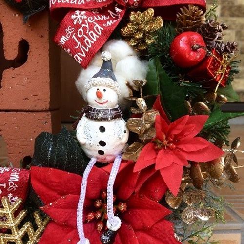 No.xmas-14270/クリスマスリース40cm/サンタ＆スノーマン（アート