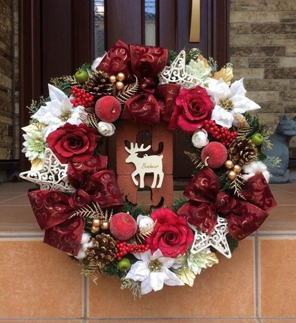ベルベットレッドローズの華やか豪華特大リース♪♪☆ ベルベットレッドローズの華やか豪華特大リース♪♪☆