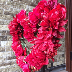 No.wreath-14764/ハート型リース/レッドローズ30cm/バレンタイン/母の日/春リース/アートフラワー造花 4枚目の画像