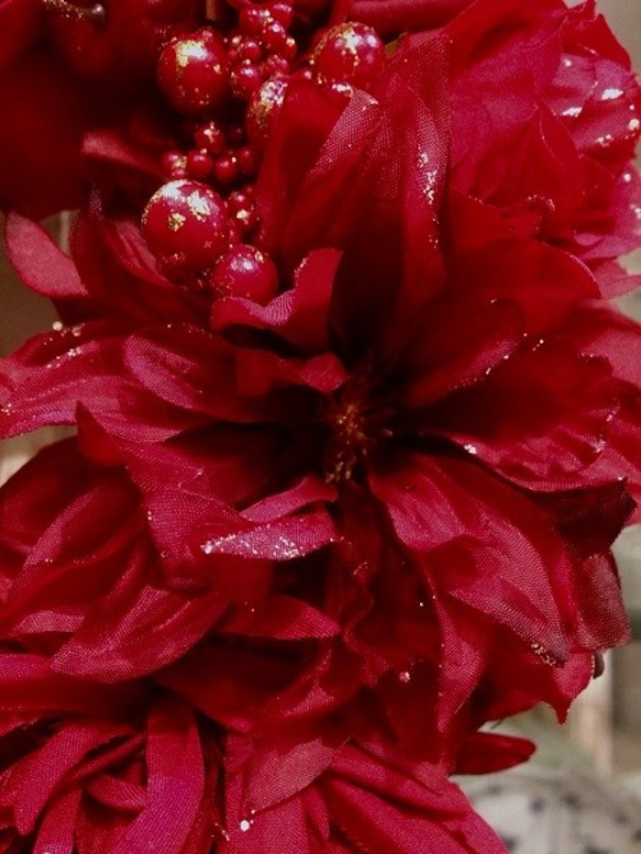 No.wreath-14764/ハート型リース/レッドローズ30cm/バレンタイン/母の日/春リース/アートフラワー造花 6枚目の画像
