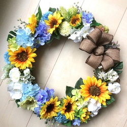 No.wreath-14802/春リース/母の日プレゼント/40cm/ひまわりのリース（３）/アートフラワー造花 7枚目の画像