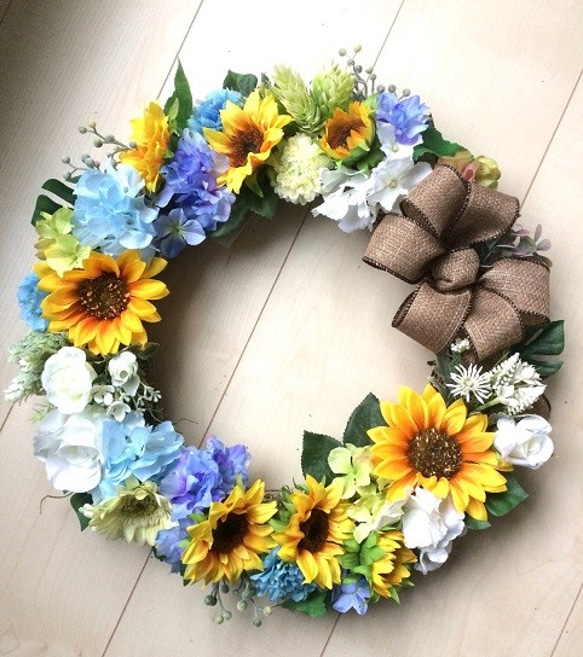 No.wreath-14802/春リース/母の日プレゼント/40cm/ひまわりのリース（３）/アートフラワー造花 7枚目の画像