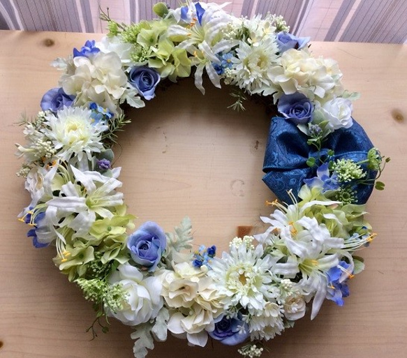 No.wreath-14846/玄関リース/母の日/38cm/バラとあじさいのリース/アートフラワー造花 5枚目の画像