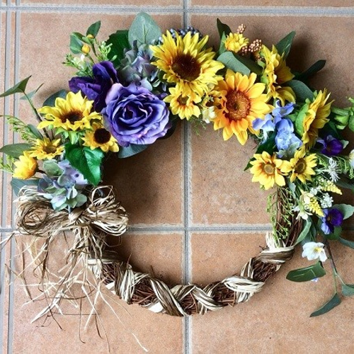 No.wreath-14847/玄関リース/母の日/40x45cm/ひまわりのリース（22  