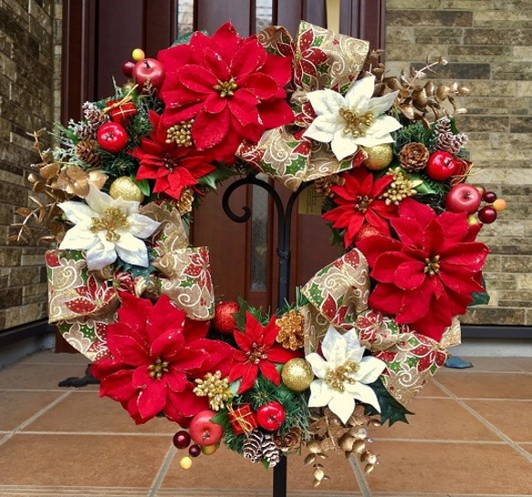 jinbin♡クリスマス♡フラワーリース No.xmas-14290/クリスマスリース40cm/レッドポインセチア