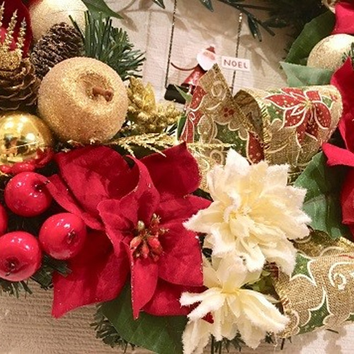 No.xmas-14301/クリスマスリース40cm/ブランコ・サンタ＆ポインセチア