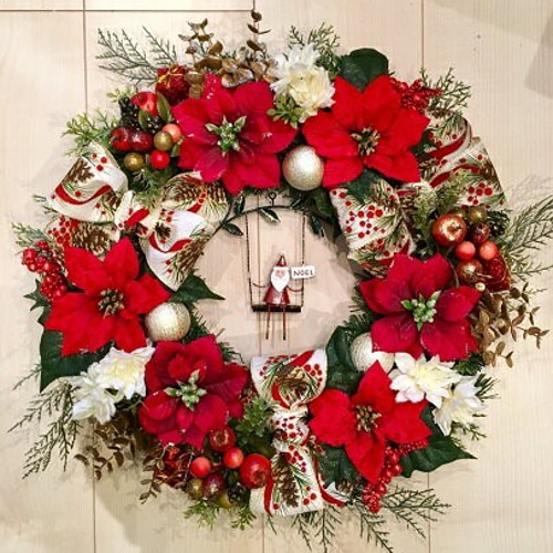 No.xmas-14331/クリスマスリース40cm/ブランコ・サンタ＆ポインセチア