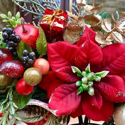 No.xmas-14331/クリスマスリース40cm/ブランコ・サンタ＆ポインセチア