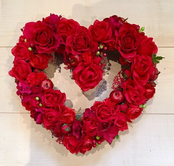 No.wreath-14981/ハート形リース(2)レッドローズ/30cm/バレンタイン