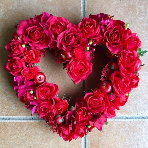No.wreath-14981/ハート形リース(2)レッドローズ/30cm/バレンタイン