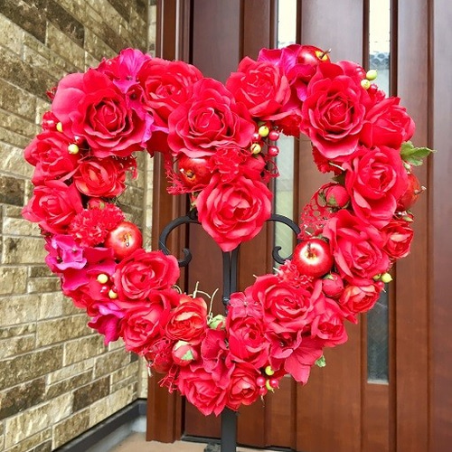No.wreath-14981/ハート形リース(2)レッドローズ/30cm/バレンタイン