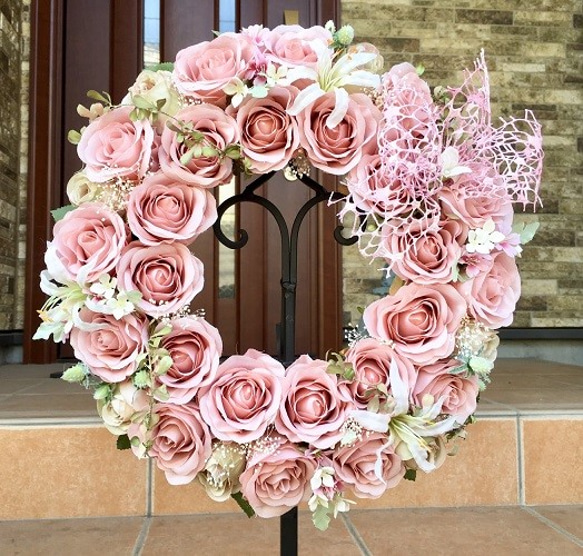 No.wreath-15008/ピンク・ローズリング/35cm/アーティフィシャルフラワー造花 1枚目の画像